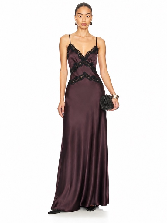 House of Harlow 1960 Dresses & Skirts - House of Harlow 1960 Plum Maxi Slip Dress with Black Lace Trim